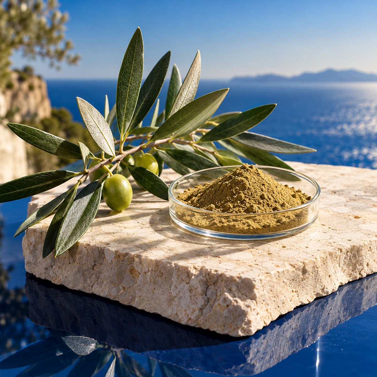 Olive leaves and concentrated extract ingredient illustration